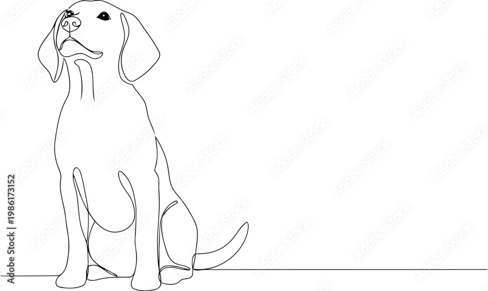 Fototapeta premium Minimalist Continuous One Line Drawing of a Sitting Dog Silhouette Vector Art EPS Illustration