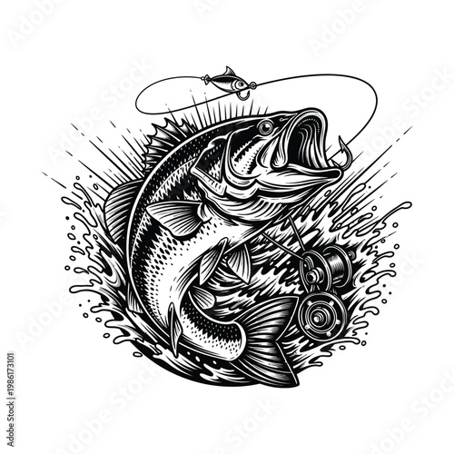 Fathers day gift idea silhouette of a bass fish with fishing lure perfect for dad