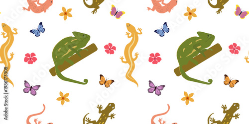Colorful lizard seamless pattern