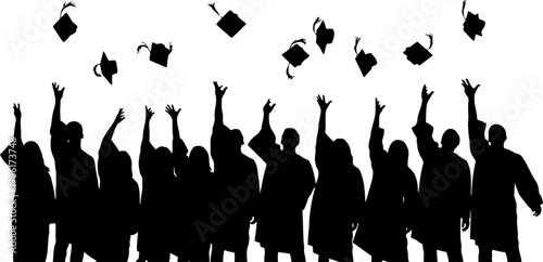 Graduation throwing caps celebration silhouette.