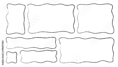Wavy organic rectangle Set modern brutalism frames Wavy jagged edge frames Geometric zig zag stickers Abstract doodle liquid shapes