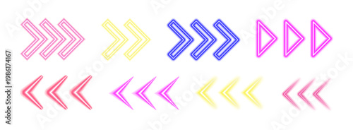 Set of neon arrows with shining effects Swipe up button Futuristic modern neon glowing frame Vector illustration