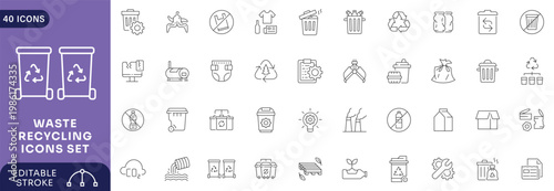 waste recycling icon set. Outline Icon Collection. Editable stroke.