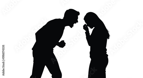 Man shouting at woman in heated argument scene shown as dramatic black silhouette illustration