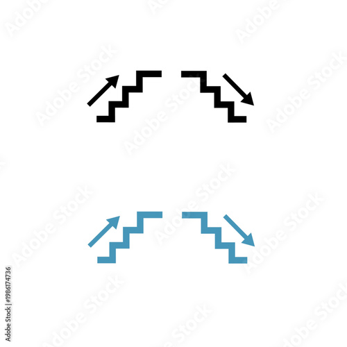 Staircase icons with up and down arrows, vector illustration