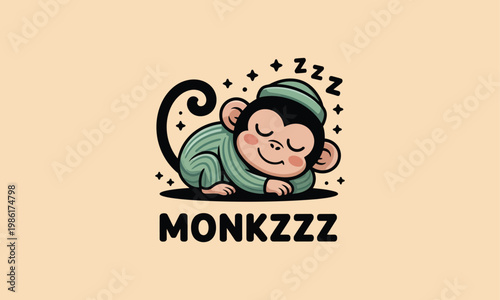 Canvas Print Charming cartoon monkey resting a playful illustration with 'monkzzz' text for r