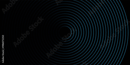 Blue abstract background with glowing circles. Swirl circular lines pattern. Geometric spiral. Twirl element. Modern graphic design. Futuristic technology