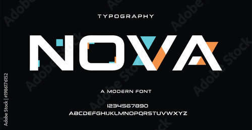A modern font typography design with the word NOVA in large white letters on a black background