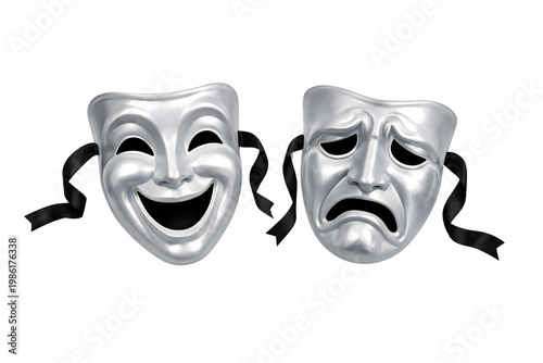 Comedy and tragedy theater masks isolated on transparent background..