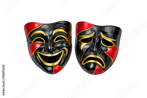 Comedy and tragedy theater masks isolated on transparent background..