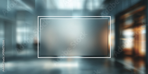 Glassmorphism strict banner with a blurred interior background with the matte effect frame, empty space for text, announcements, and advertisements.