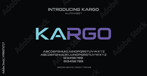 A modern font introduction with the Kargo alphabet on a black background