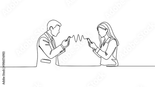 Continuous One Line Drawing Long Distance Love Video Call Vector_26