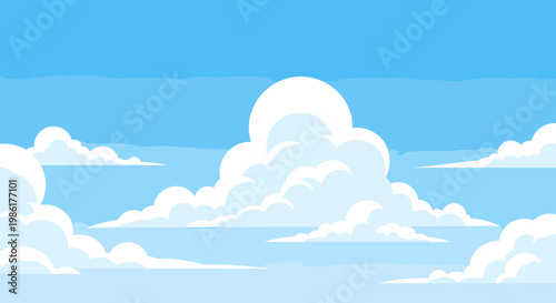 A cheerful and optimistic illustration of clouds against a bright blue sky. Perfect for conveying freedom, hope, and a positive outlook in marketing o