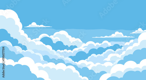 A peaceful, bright illustration of a blue sky filled with fluffy white clouds, perfect for conveying serenity and a sense of limitless potential.