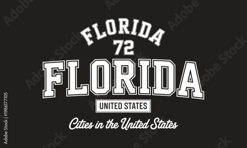 Vintage florida state design with number 72 and 'cities in the united states' text