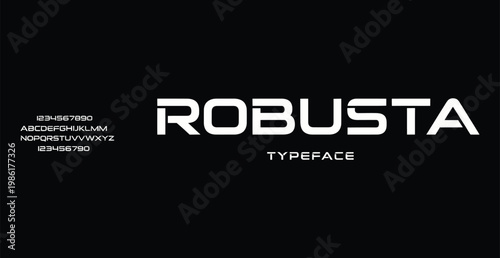 A sleek and modern typeface design with the word ROBUSTA in bold white letters on a black background