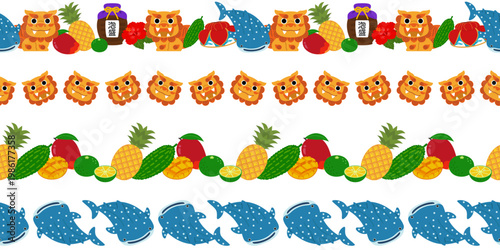 沖縄イメージイラストのシームレスなライン。（Okinawa image illustration seamless line.）

