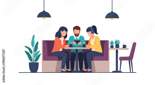 Group of Friends Sitting on Couch Using Laptops in Cozy Living Room