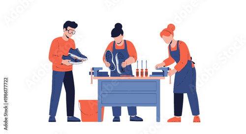 People Sorting and Packaging Shoes at a Workstation