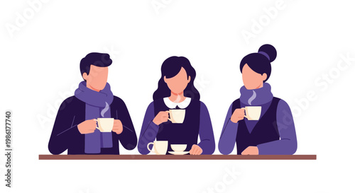 Group of Young People Drinking Tea or Coffee at Café