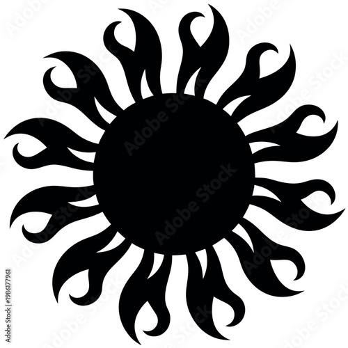 Decorative sun icon elegant curved rays in silhouette  