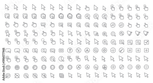 Collection of cursor and pointer icons for web design.