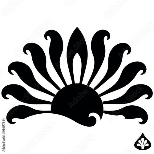 Decorative sun icon elegant curved rays in silhouette  
