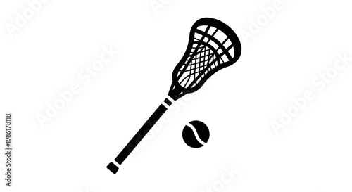 Lacrosse stick and ball icon silhouette isolated on white background.