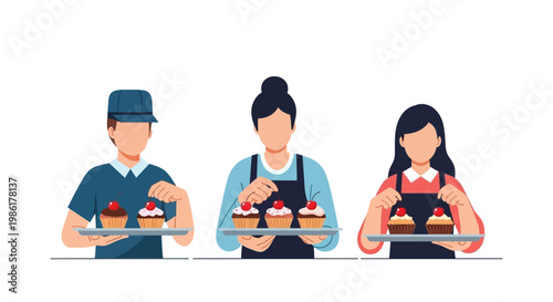 Young People Enjoying Cupcakes in a Bakery Cafe