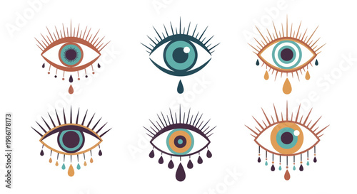 Set of bohemian evil eye symbols for spiritual protection.