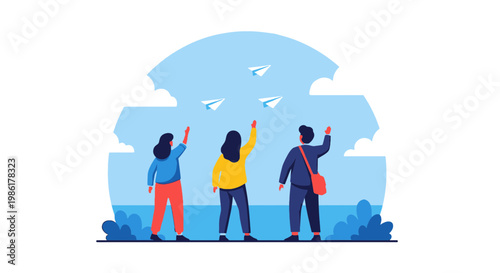 People Flying Kites Outdoor Sunlight Nature Scenic
