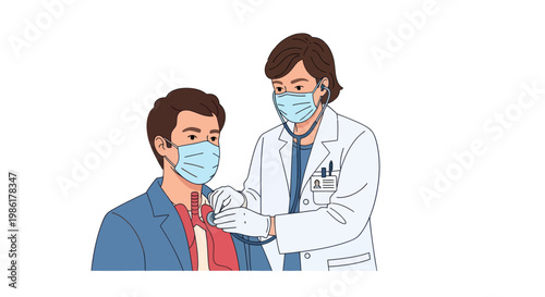 Doctor examines a patient's lungs with a stethoscope.