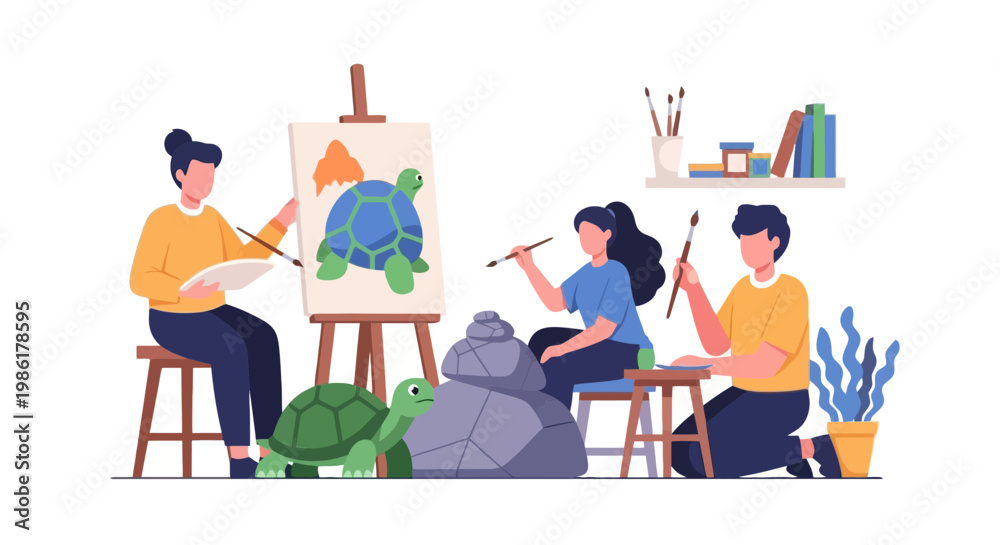 Fototapeta premium Children Creating Art in a Cozy Indoor Studio