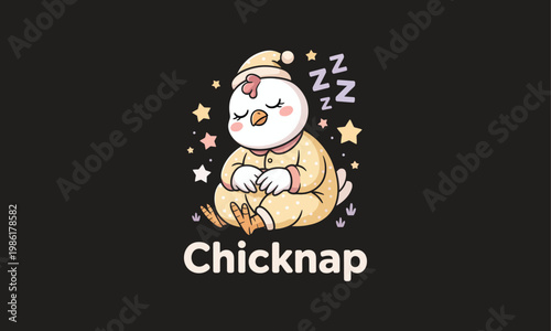 Chicknap a whimsical illustration of a sleeping chick with zzz's and sparkling stars