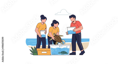 Family Birdwatching on the Coastline with Binoculars and Crate