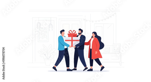 Celebrating Gift Exchange During Holiday Gathering with Friends