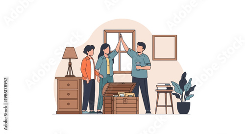 Family Moving Household Items During Apartment Transition