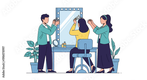 Makeup Artist Applying Cosmetics to Woman in Salon Setting