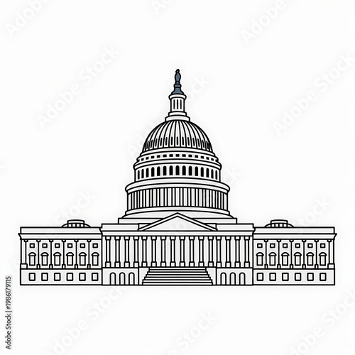 Line drawing of the US Capitol Building in Washington DC