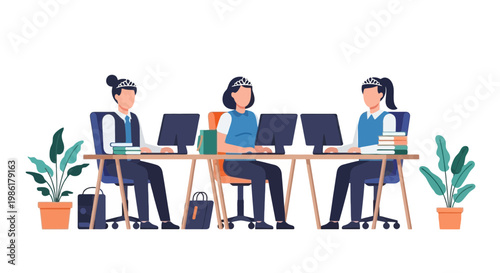 Corporate Women Working in Modern Office Environment