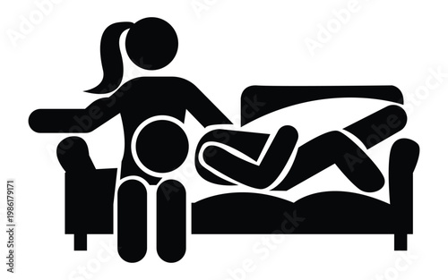 Couple relaxing on sofa together silhouette icon representing relationship and comfort lifestyle