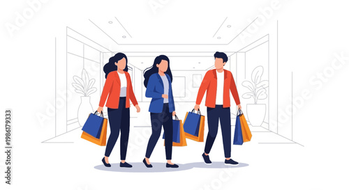 Group of Fashionable People Shopping in Mall