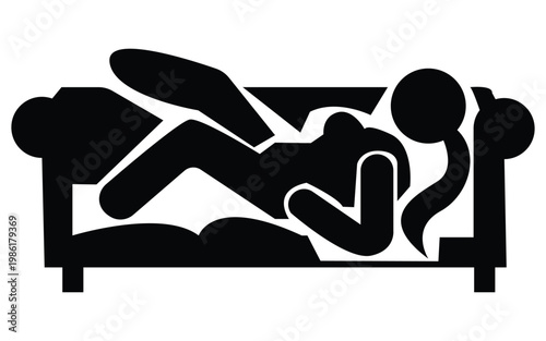 Female figure lying on sofa in relaxed pose icon vector silhouette for web design.