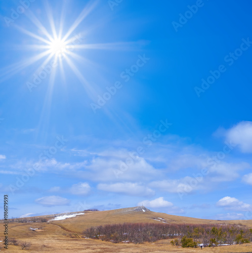 spring mountain ridge at the sunny day