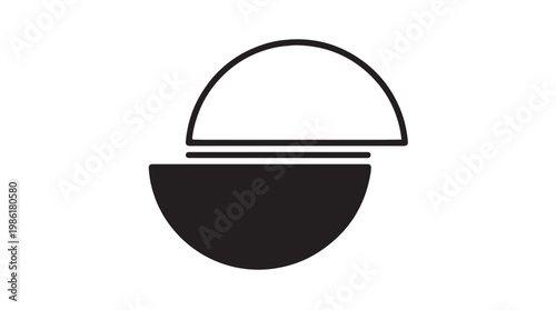 Black and white illustration of a covered bowl or container with a semicircular lid simple graphic design element