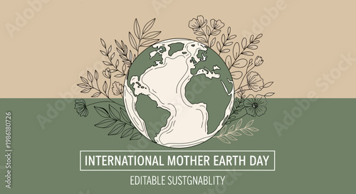 Stylized world globe illustration with floral motifs, symbolizing global sustainability and ecological preservation efforts