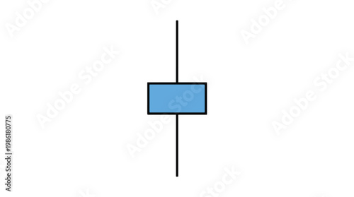 A blue rectangle with a black outline and two perpendicular lines symbolizing a simple graphic design element on a white background