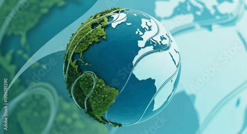Green Earth with Roads Winding Around Continents, Symbolizing Global Connectivity and Environmental Sustainability