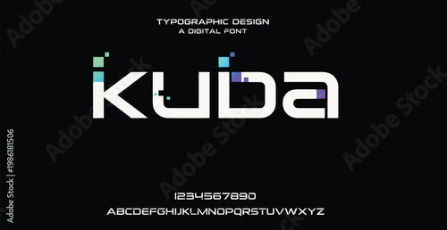 A typographic design of a digital font with the name Kuba on a black background
